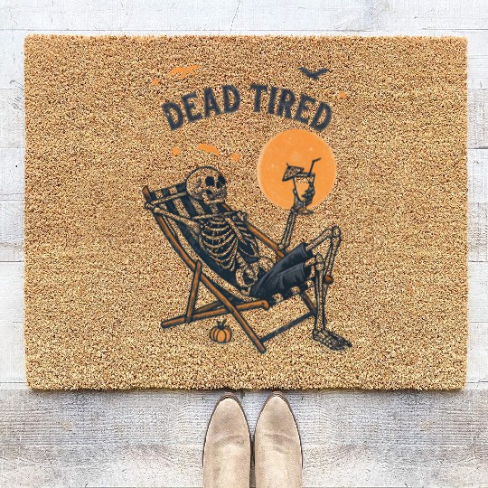 Skeleton Relaxing Under Full Moon Coir Doormats