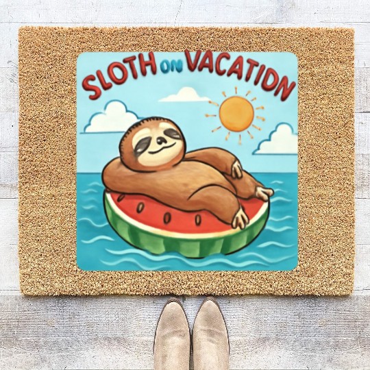 Sloth on Vacation – Watermelon Pool Float Coir Doormats