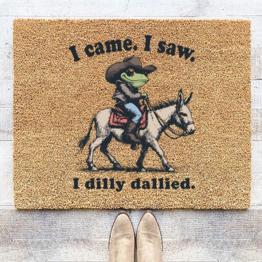 i cam i saw i dilly dallied Wild West Frog Cowboy Coir Doormats