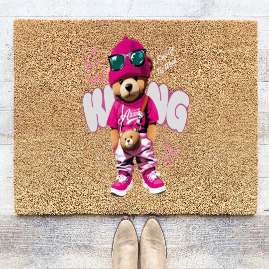 Trendy Teddy Bear Streetwear Design Coir Doormats