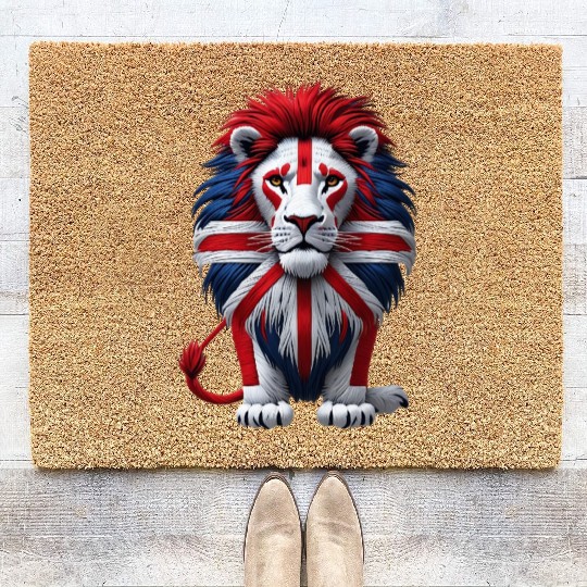 British Lion with Union Jack Flag Graphic Design Coir Doormats