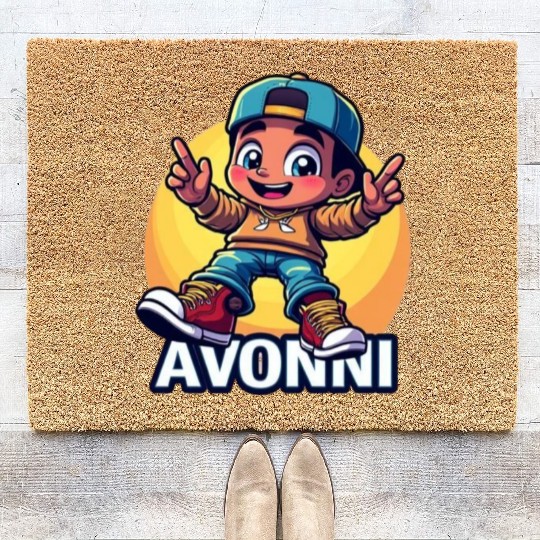 Colorful Caricature of a Boy with Cap Coir Doormats