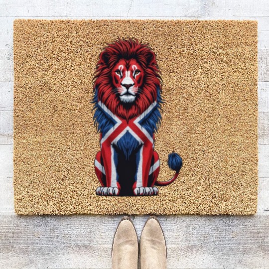 British Lion with Union Jack Flag Bold Art Design Coir Doormats