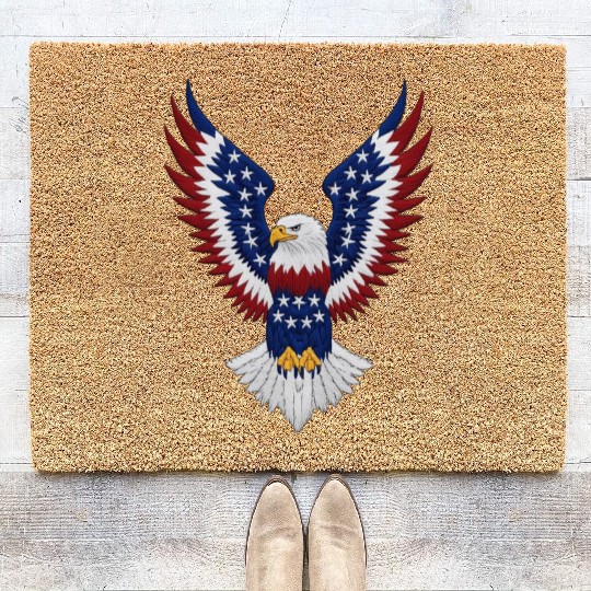 American Bald Eagle with USA Flag Wing Art Design Coir Doormats