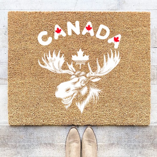 Canadian Moose with Maple Leaf Emblem Coir Doormats
