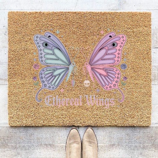 Pastel Goth Two Butterflies Aesthetic Gothic Desig Coir Doormats