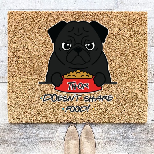 Grumpy Pug with Food Bowl Coir Doormats