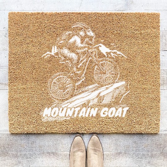 Mountain Goat on Bike Coir Doormats