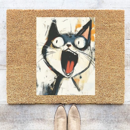 Funny Screaming Cat – Meme Expression Coir Doormats