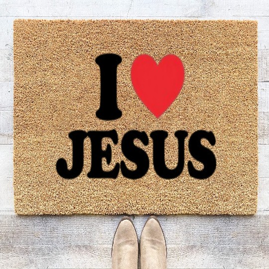 Heart and Cross with I Love Jesus Message Coir Doormats