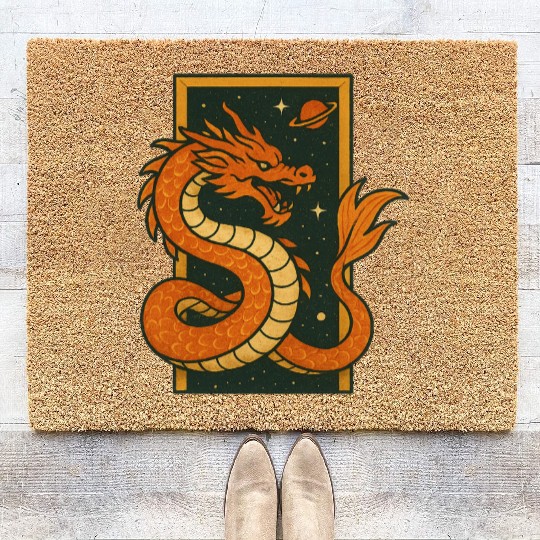 Celestial Dragon Illustration Coir Doormats