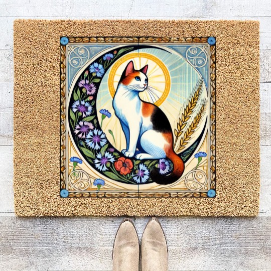 Celestial Calico Cat Art Design Coir Doormats