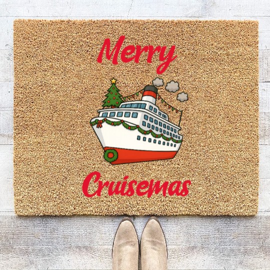 Festive Cruise Ship Christmas Design Coir Doormats