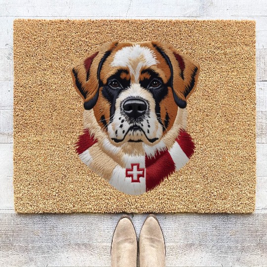 Swiss Saint Bernard Dog Red White Switzerland Flag Coir Doormats