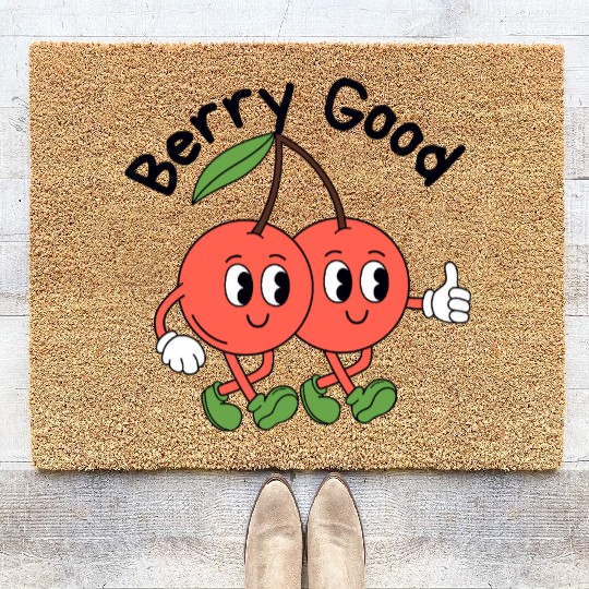 Playful Cherry Duo Illustration Coir Doormats