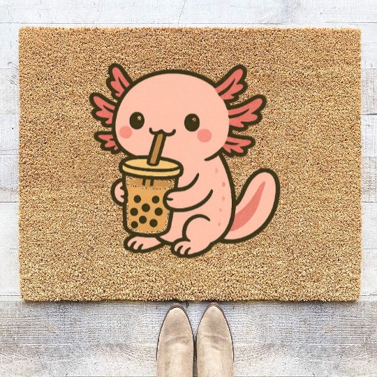 Kawaii Aspiring Dragon with Bubble Tea Coir Doormats