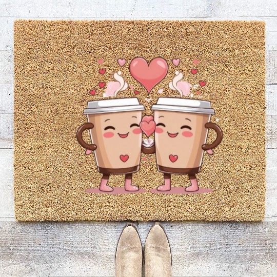 Couple Coffee Love Illustration Coir Doormats