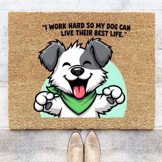 Joyful Dog Cartoon Design Coir Doormats
