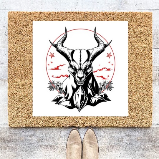 Mythic Horned Skull Illustration Coir Doormats