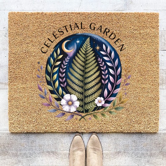 Celestial Fern and Floral Moon Design Coir Doormats