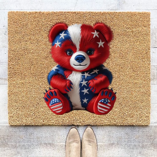 Patriotic Bear in Stars and Stripes Coir Doormats
