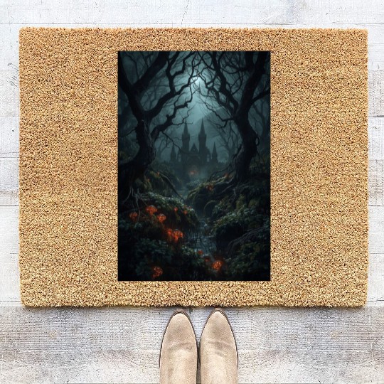 Enchanted Forest Castle Scene Coir Doormats