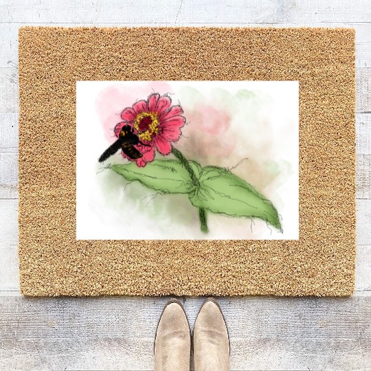 Wildflower and Bumblebee Illustration Coir Doormats