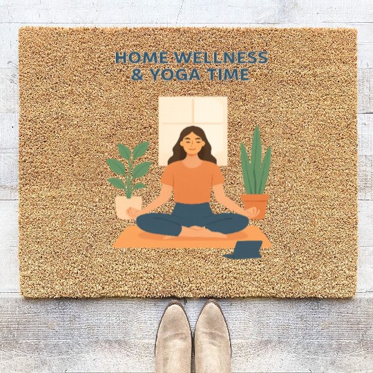 Serene Yoga Meditation Illustration Coir Doormats