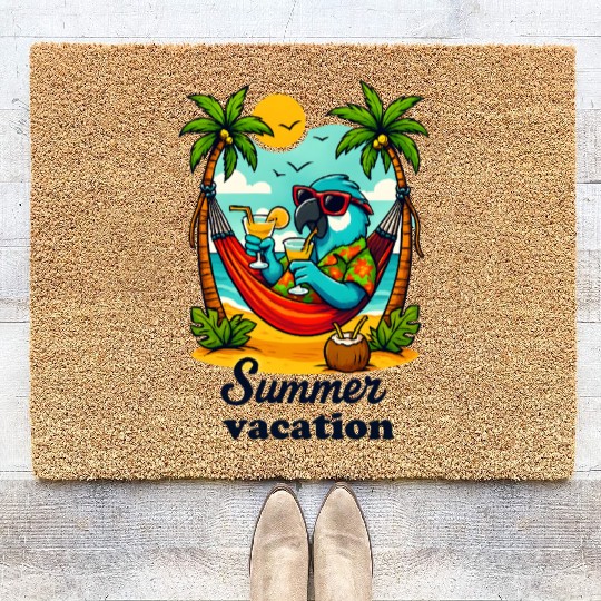 Tropical Parrot Vacation Scene Coir Doormats