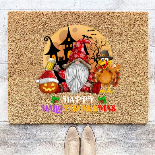 Happy Hallothanksmas Halloween Thanksgiving Xmas Coir Doormats