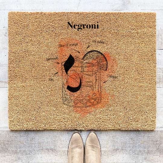 Negroni Cocktail Illustration Classic Hand-Drawn Coir Doormats