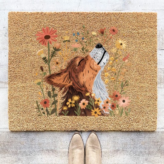 Serene Howling Wolf Amid Floral Bloom Coir Doormats