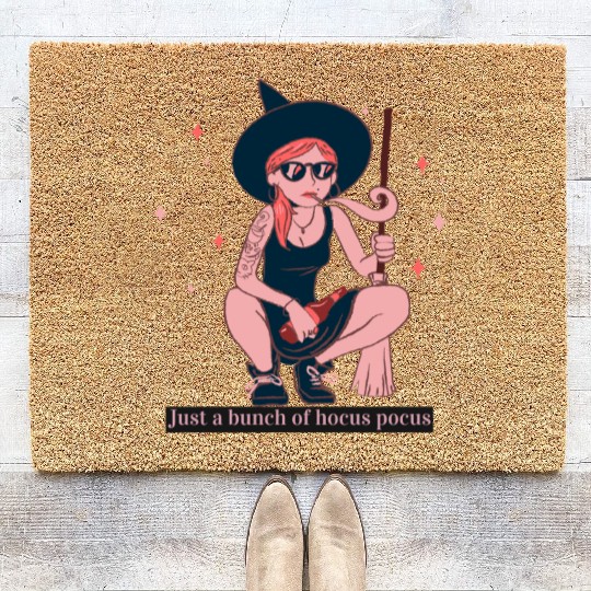 Witch Girl Hocus Pocus Illustration Coir Doormats