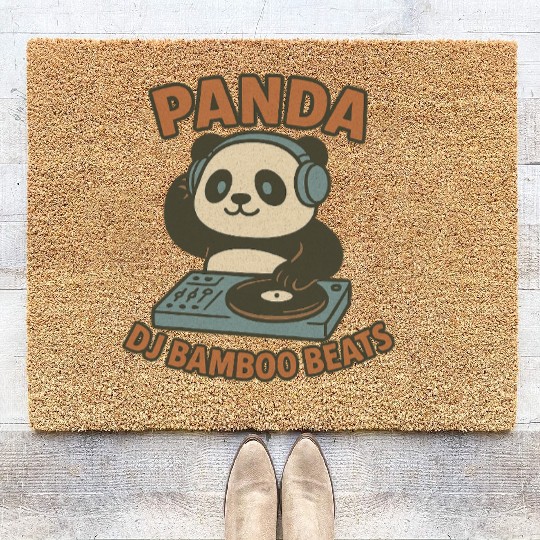 Panda DJ Bamboo Beats Illustration Coir Doormats