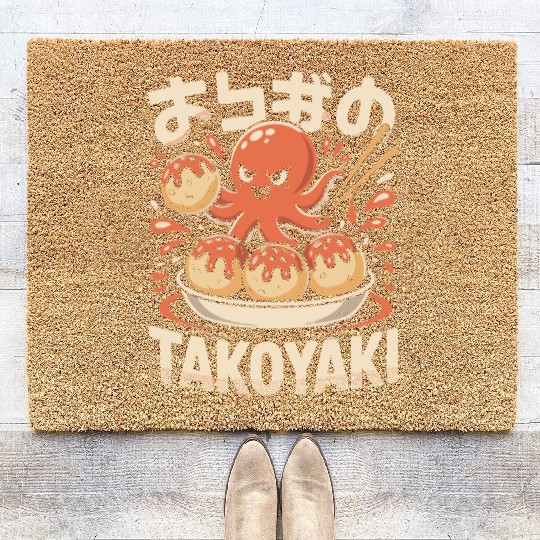 Octopus Serving Takoyaki Illustration Coir Doormats
