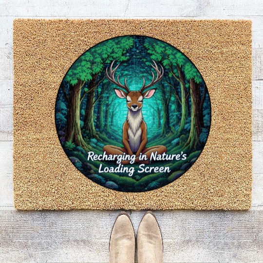 Enchanted Forest Deer Meditation Design Coir Doormats