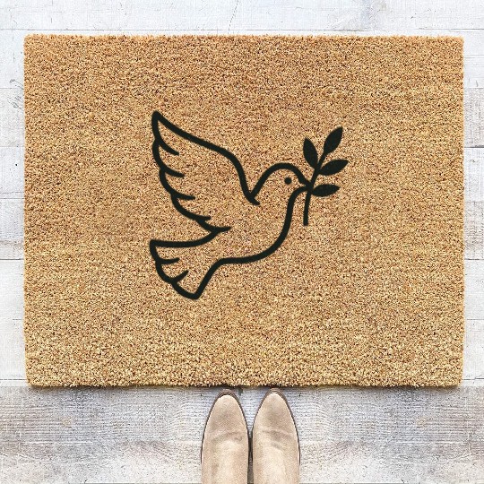 Elegant Doves with Olive Branch Design Coir Doormats