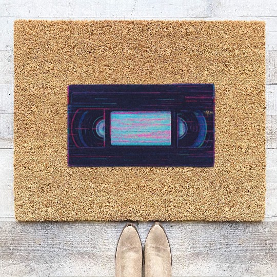Retro VHS Tape Neon Glow Design Coir Doormats