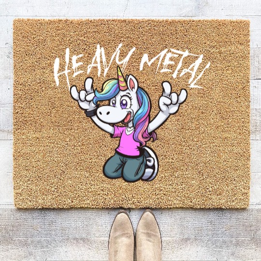Vibrant Unicorn Rock Hand Design heavy Metal Coir Doormats