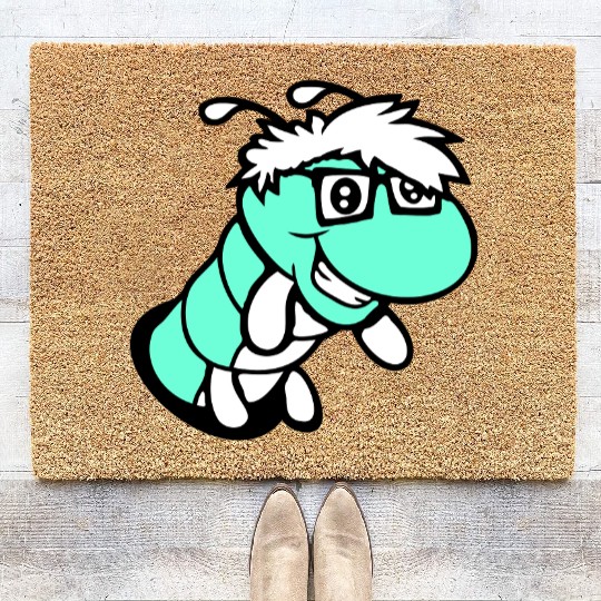 Nerd caterpillar peeks through hole Geek worm cool Coir Doormats
