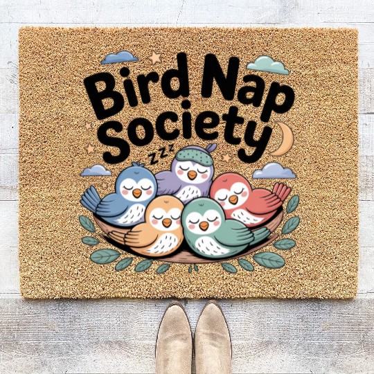 Bird Nap Society | Cute Lazy Sleeping Birds Coir Doormats