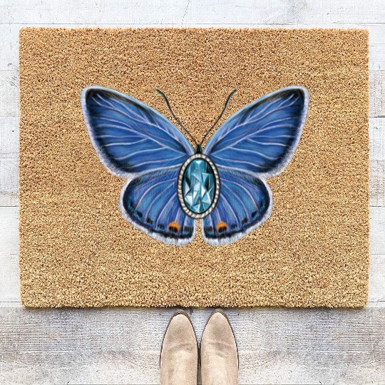 March Eastern Tailed Blue Butterfly Gemstone Art Coir Doormats