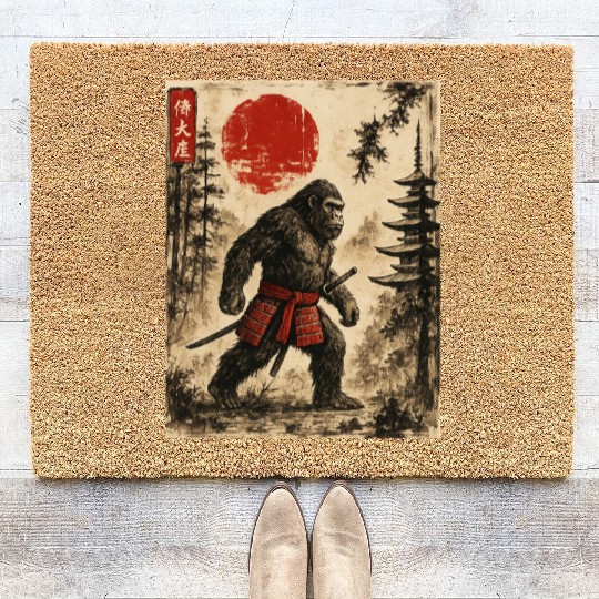 Samurai Bigfoot Japanese Vintage Graphic Ukiyo-e  Coir Doormats