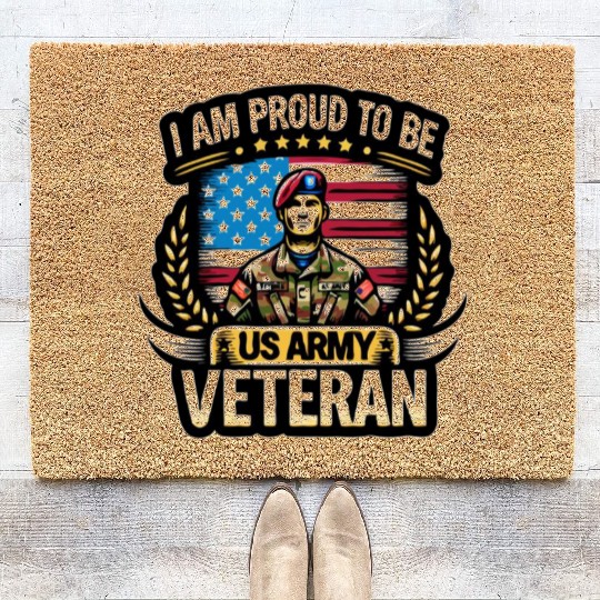 Proud US Army Vet Emblem Coir Doormats