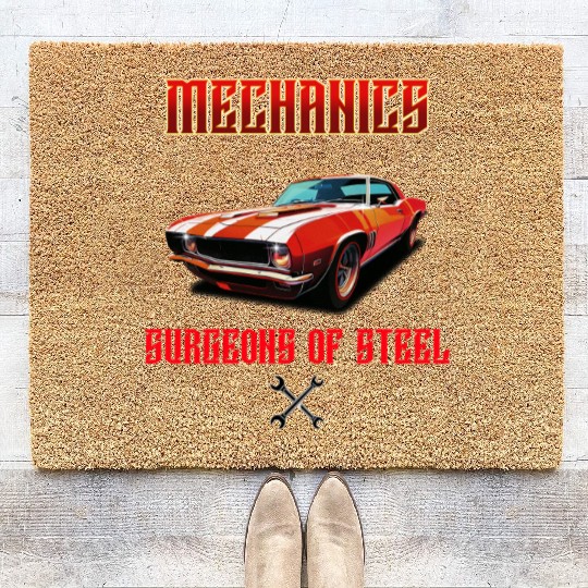 Muscle Car and Steel Mechanics Design Coir Doormats