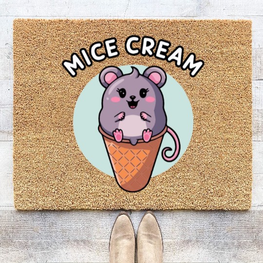 Cute Mouse Cream Ice Cream Mice Cream Coir Doormats