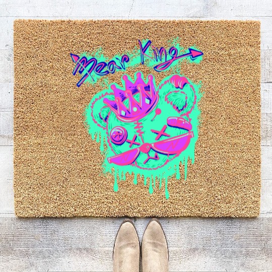Neon Teddy Bear with Crown and Sunglasses Coir Doormats