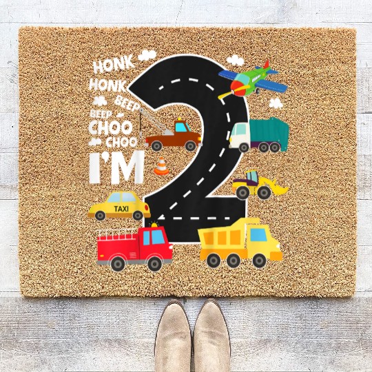 Kids Birthday 2 Traffic Vehicles Number Two Design Coir Doormats