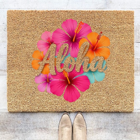 Aloha Hibiscus Hawaiian Dream Design Hawaii Vaca  Coir Doormats