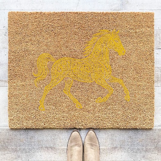 Ornate Gold Celtic Horse Design Coir Doormats